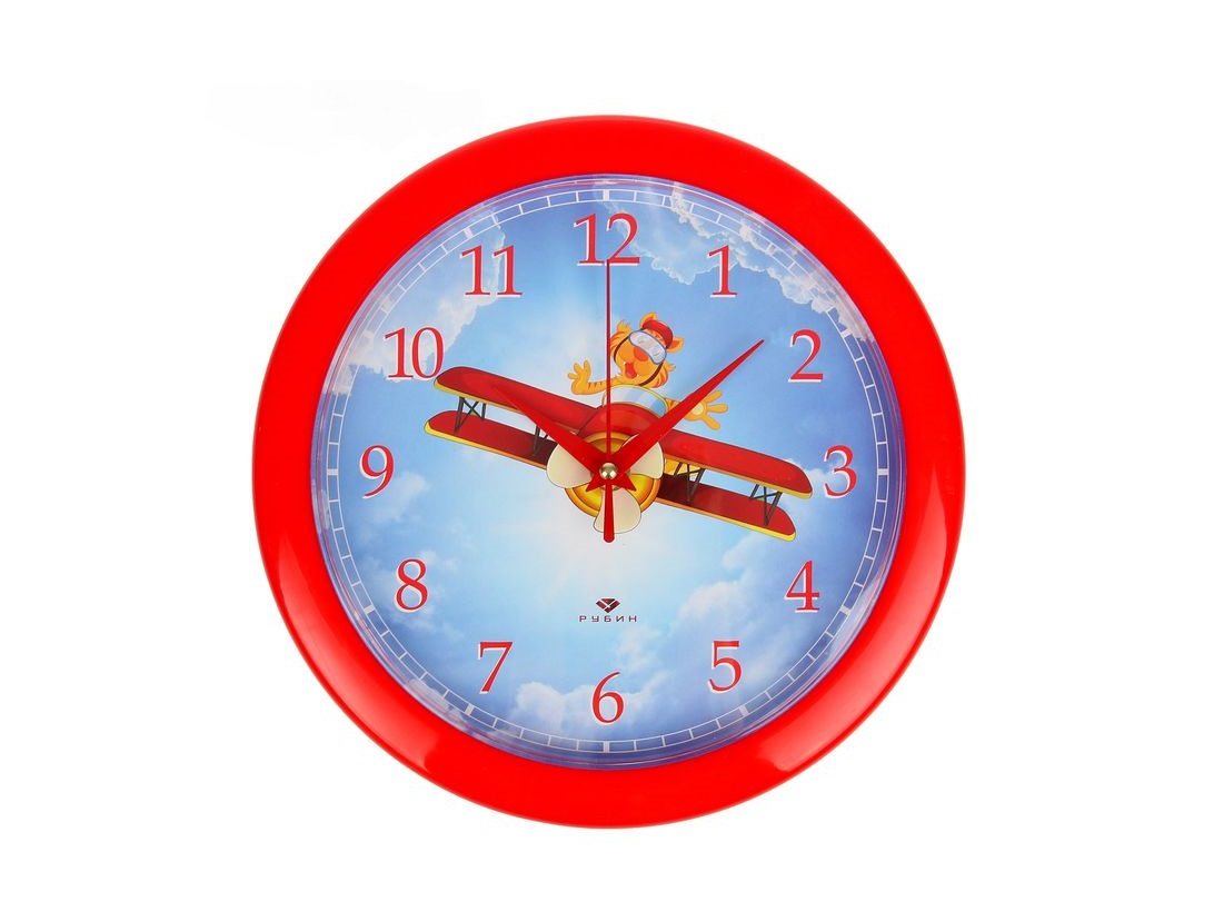 Часы настенные детские  Самолет  / красные 