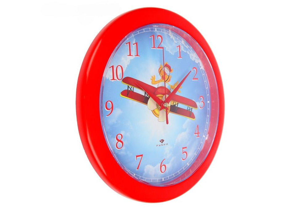 Часы настенные детские  Самолет  / красные 