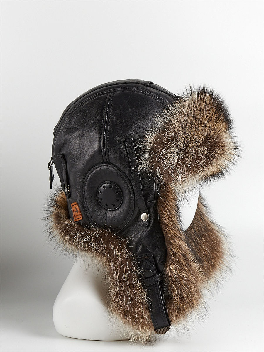 Лётный шлем из енота  / чёрный 