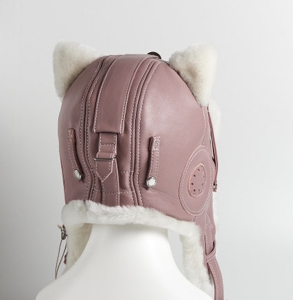 Шлем овчина с ушками/ розовый 